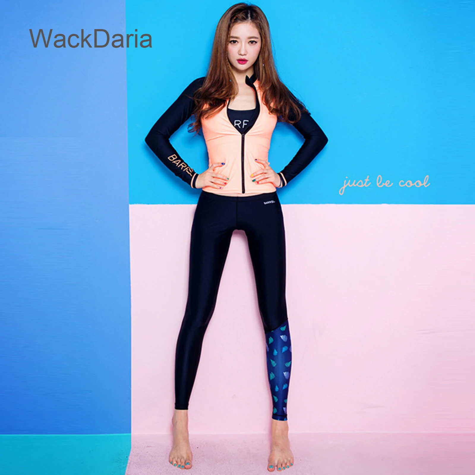 WackDaria Новое поступление 4 шт рашгарды для женщин водолазный костюм с длинным рукавом Купальники на молнии анти-УФ быстрая сушка
