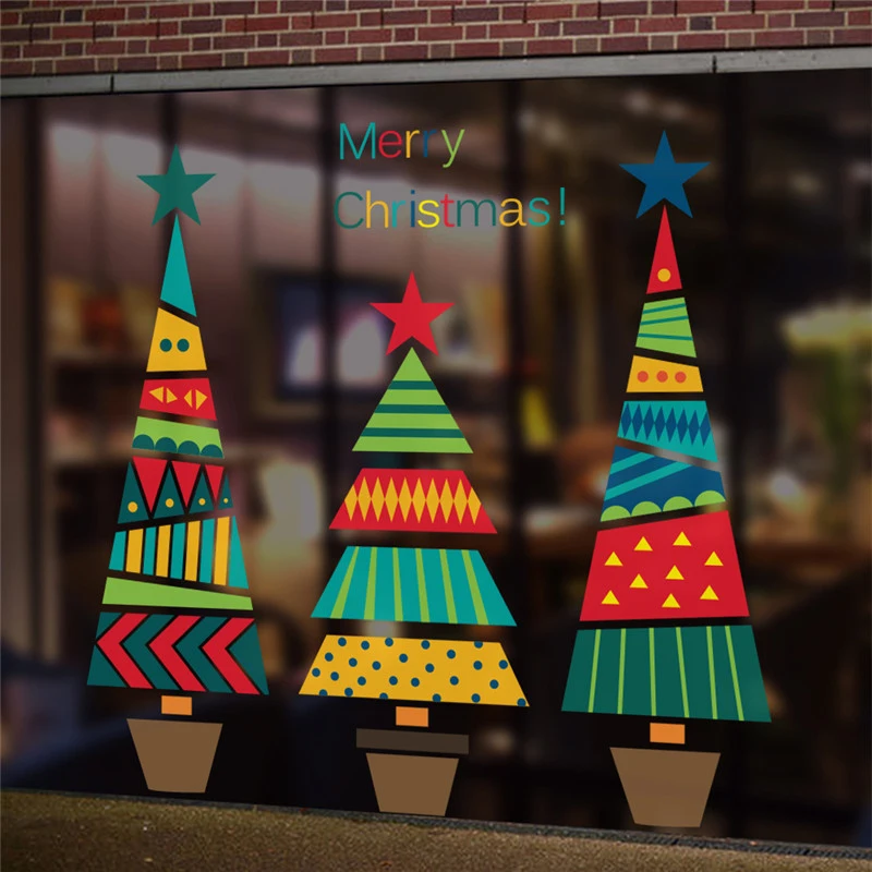 

Merry Christmas Tree Star Wall Stickers Home Decals Living Room Decorations DIY PVC Festival Window