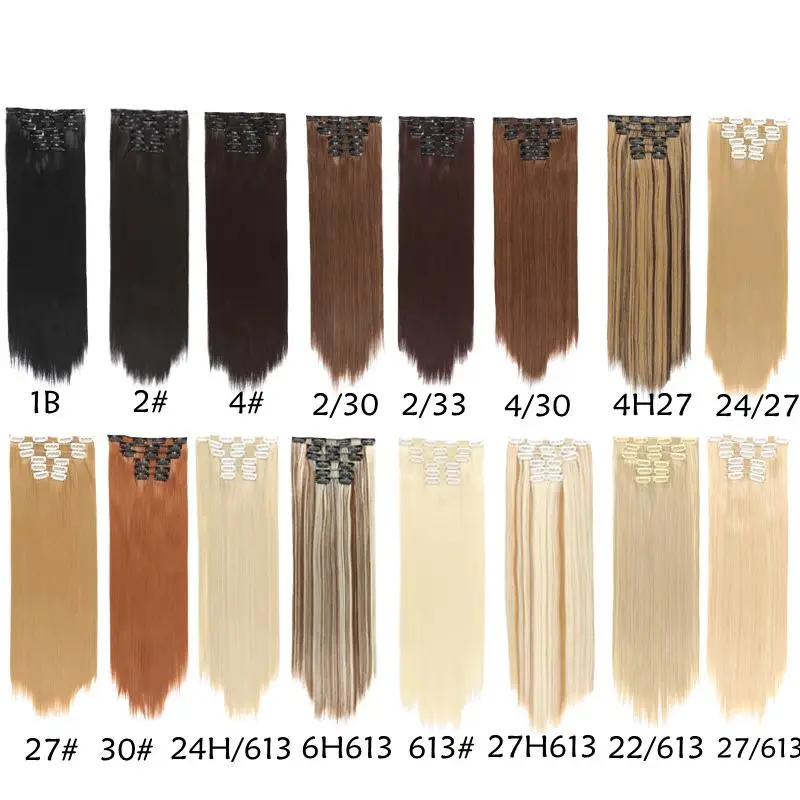 Волосы MISS WIG 60 см длинные прямые волосы на заколках для наращивания черные