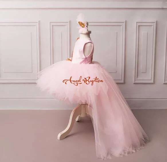 Великолепное розовое платье с цветочным узором для маленьких девочек золотыми