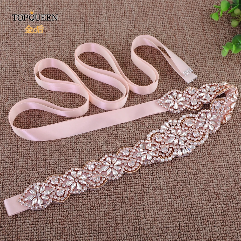 TOPQUEEN S161B-RG, розовое золото, свадебный пояс, стразы, стразы, пояс для свадебного платья