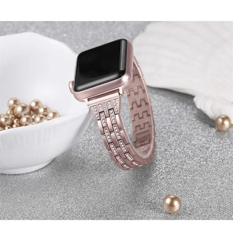 Браслет для часов BOZHUO Bling 38 мм 40 металлический браслет с бриллиантами Apple Series 3 2 1