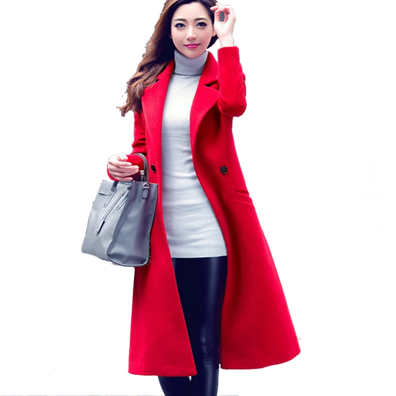 Женское кашемировое пальто 2016 Осень Зима негабаритное классическое длинное