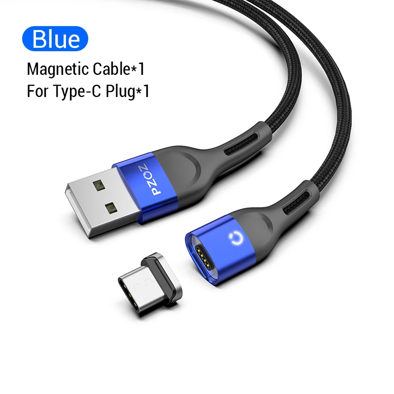 Blue For Type C PZOZ Магнитный кабель Micro USB C Быстрая Зарядка адаптер Microusb type-C магнит зарядное устройство Тип C кабель для iPhone samsung Xiaomi шнур Магнитный кабель Microusb type-C Магнитный кабель Быстрая Зарядка адаптер - Цвет: Blue For Type C
