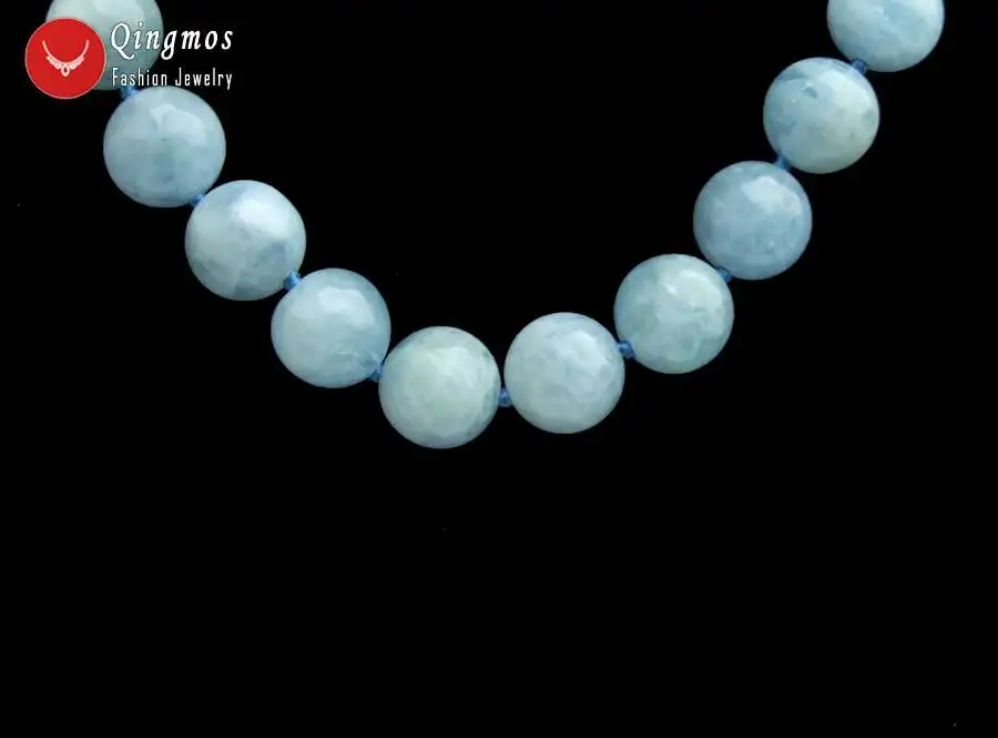 Модное ожерелье Qingmos с аквамаринами для женщин 14 мм синим круглым натуральным