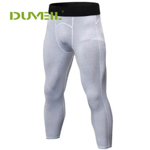 DUVEIL PRO обтягивающие штаны для бега потливые быстросохнущие брюки мужские компрессионные 7 брюки с 3D принтом фитнес-брюки для упражнений - Цвет: White