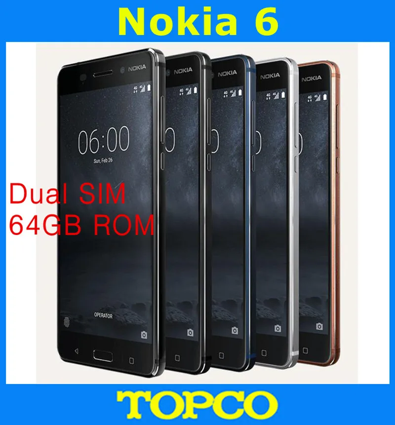 Оригинальный разблокированный мобильный телефон Nokia 6 Android 4G LTE GSM 5 дюйма 16 Мп Wi Fi GPS