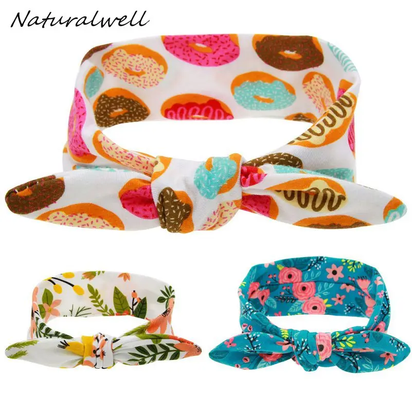 

Naturalwell Baby Girl Flower Print Headwraps Toddler Bow Knot Head Wrap Cotton Stretch Headband Infant Turban Photo Props HB111