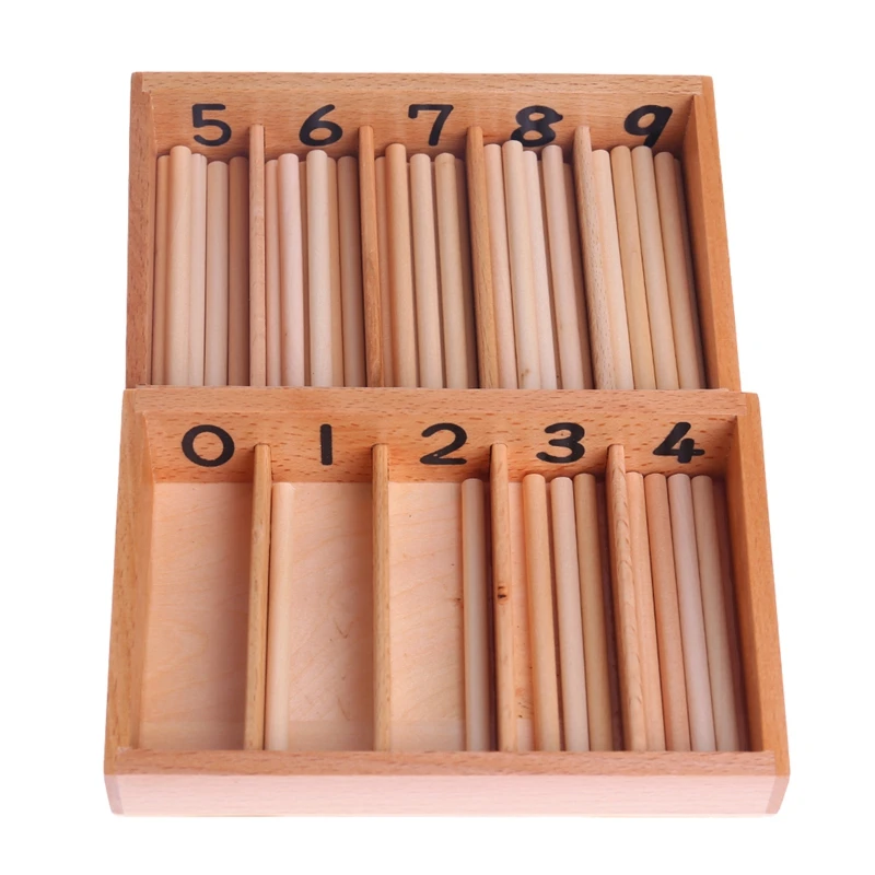 1 set Montessori Wooden Spindle Box 45 Spindles Mathematics Counting Educational Toy