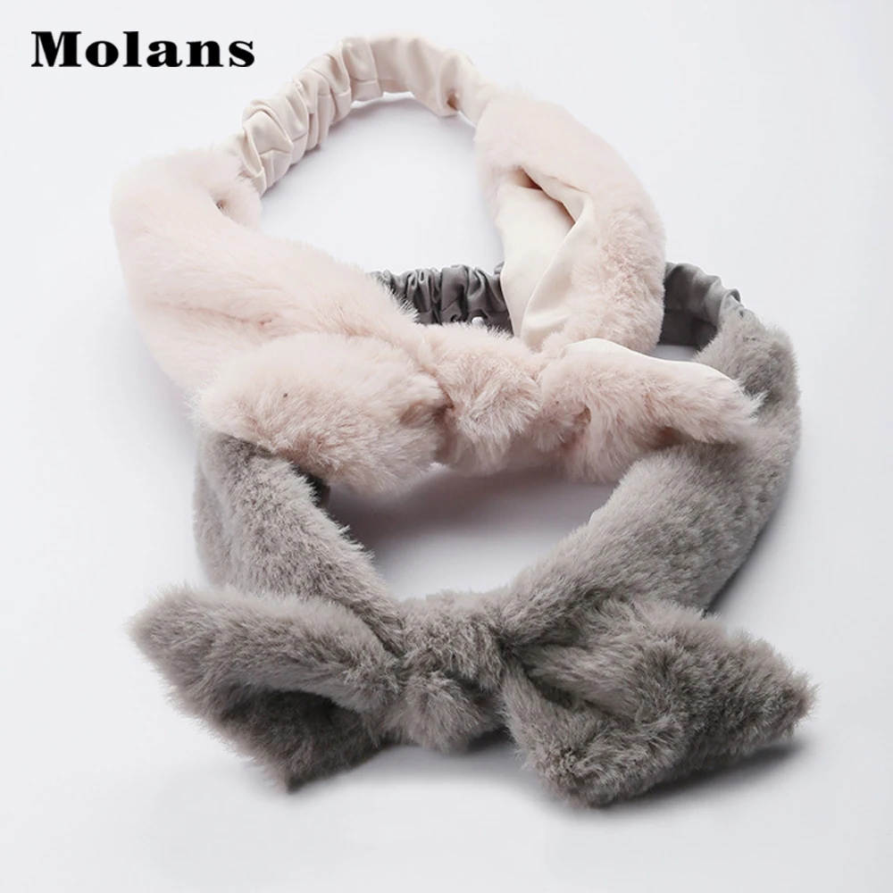 Однотонный ободок из искусственного кроличьего меха Molans повязка на голову с
