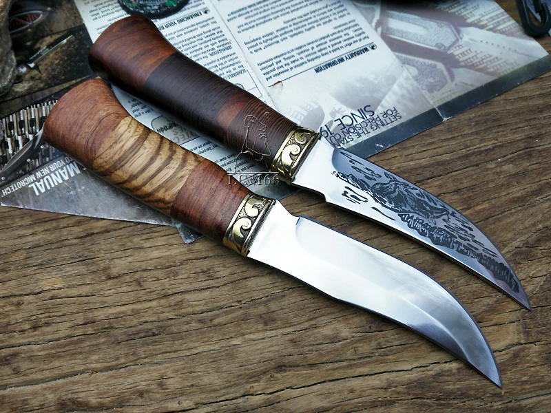 LCM66 Hunting knife retro Tactical Small Fixed Knives,Copper head+solid wood handle Survival Knife,Camping Rescue Paring knife