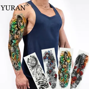 Череп с маской девушка сексуальный женский боди-арт вспышка водостойкие тату наклейки 48*17 см большая временная татуировка на всю руку рукав тату для мужчин