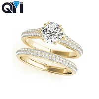 14k 1 carat engagement ring sets solid yellow 14k gold round moissanite diamond women pave wedding ring