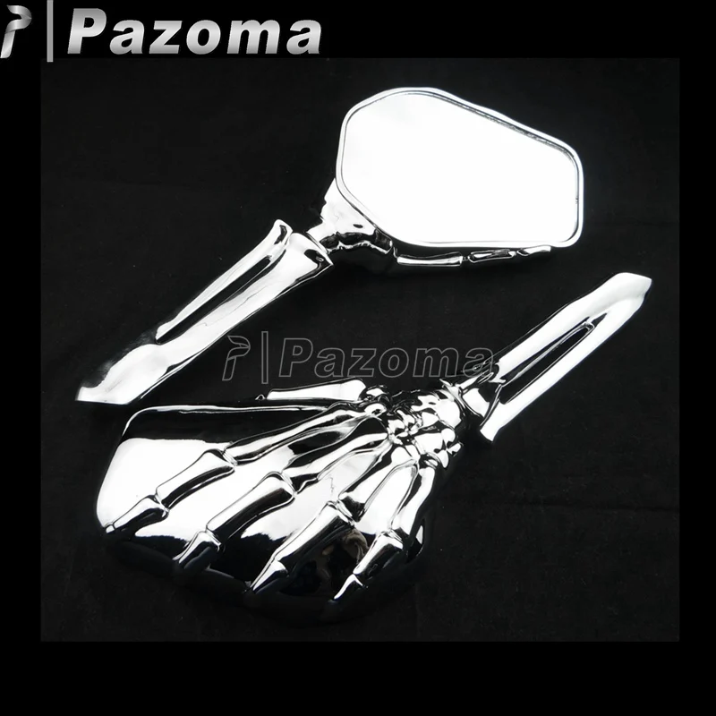 

Pair Chrome Motorcycle 8mm 10mm Skeleton Hand Claw Rearview Mirrors Aluminum Side Mirrors for Harley Touring Softail Dyna Yamaha