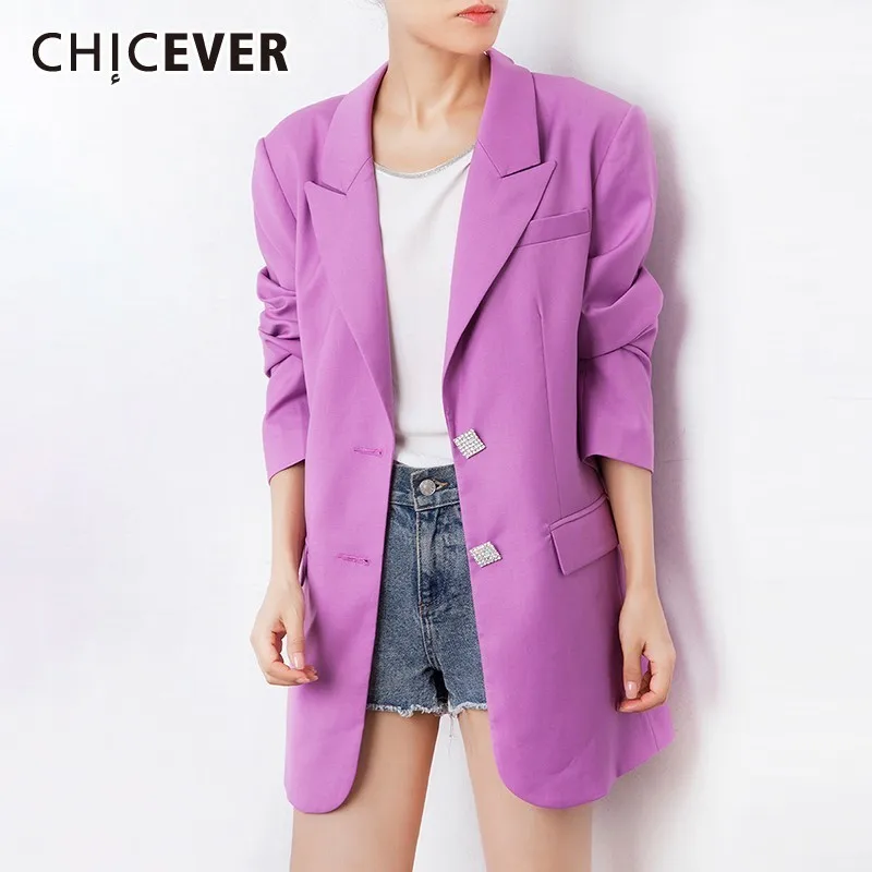 CHICEVER 2019 Осенний корейский Ol Блейзер для женщин зубчатый воротник длинный рукав