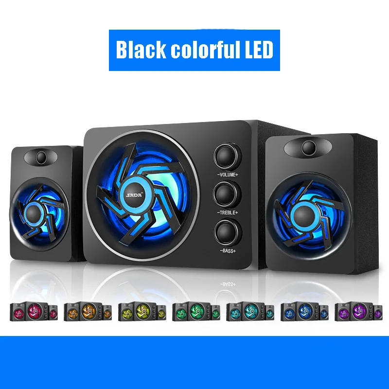 Black colorful LED SADA D-209 с красочным Светодиодный Светильник настольный компьютерный динамик с сабвуфером-идеальный 2,1 игровой и мультимедийный ПК динамик s - Цвет: Black colorful LED