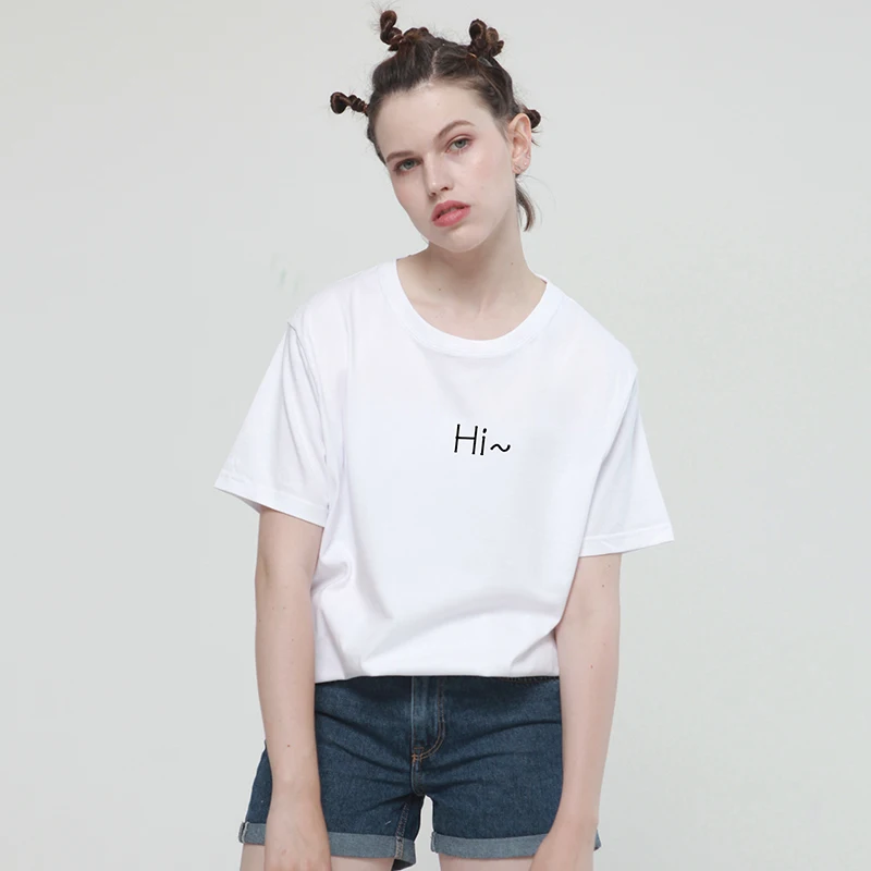 Funny hello hi print cotton T-Shirt for woman Casual brand Shirt Graphic Tees summer tops Hipster Tumblr drop ship | Женская одежда