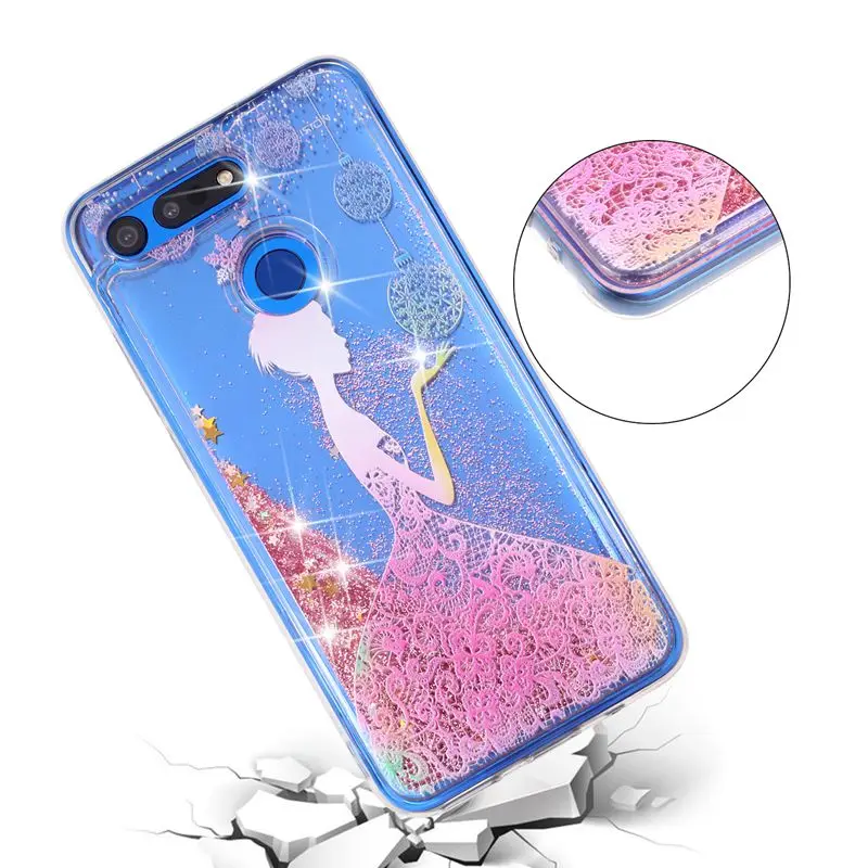 Phone Case For Huawei Honor V20 Protective Shell Glitter Shine Quicksand Shockproof Transparent Cute Back Cover Soft TPU |