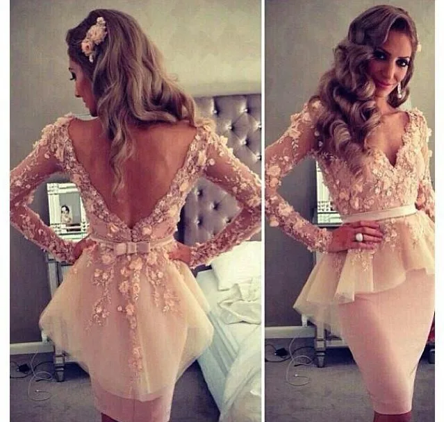 Custom Size Celebrity Dress Long sleeve V-neck Myriam fares friend Tube Knee Length Evening Prom Gowns | Свадьбы и торжества