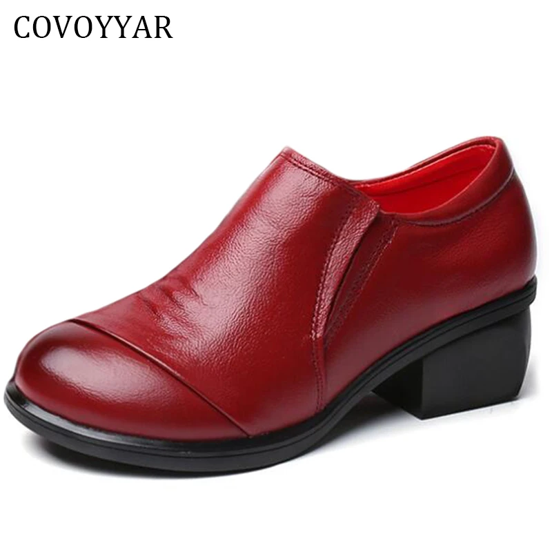 Женские туфли covoyar черные плиссированные из натуральной кожи на толстом каблуке