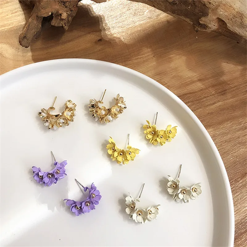 Женские серьги гвоздики с цветным цветком Ears high корейские модные металлической