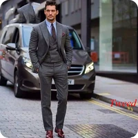 latest coat pant designs grey men suits tweed peaked lapel double breasted vest smoking jacket male blazers terno masculino