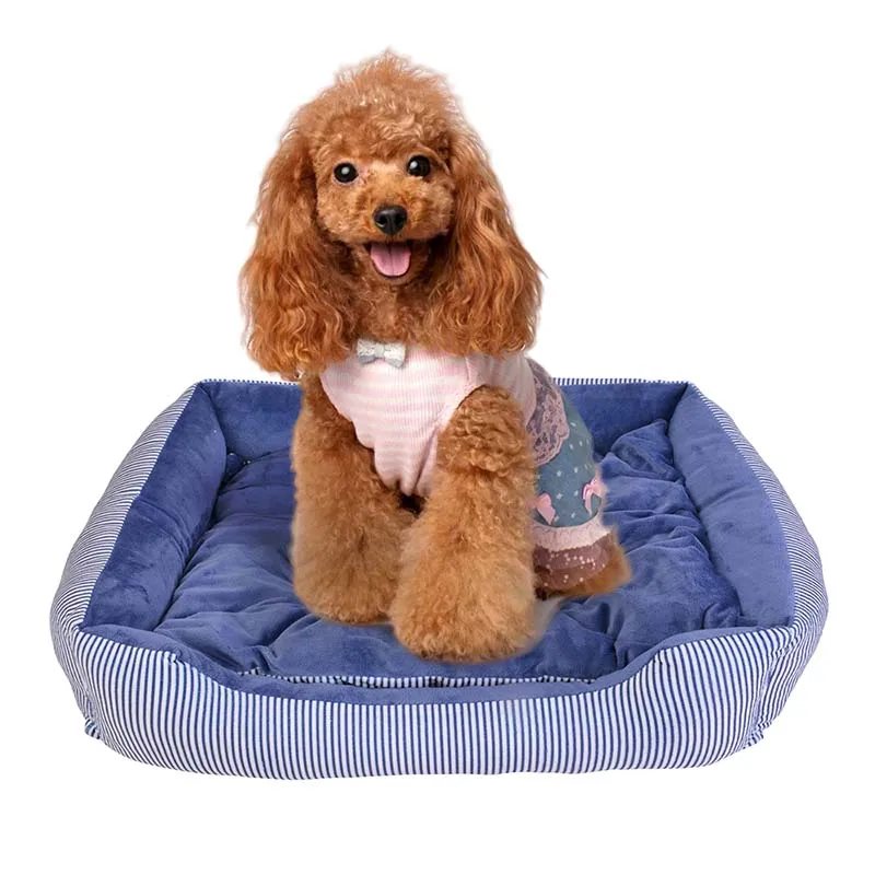Pets Dogs Striped Bed Sofa Warm Winter Kennel House Pad For Small Medium Large Dogs Soft Dog Puppy Bed Nest Pet Supplies
