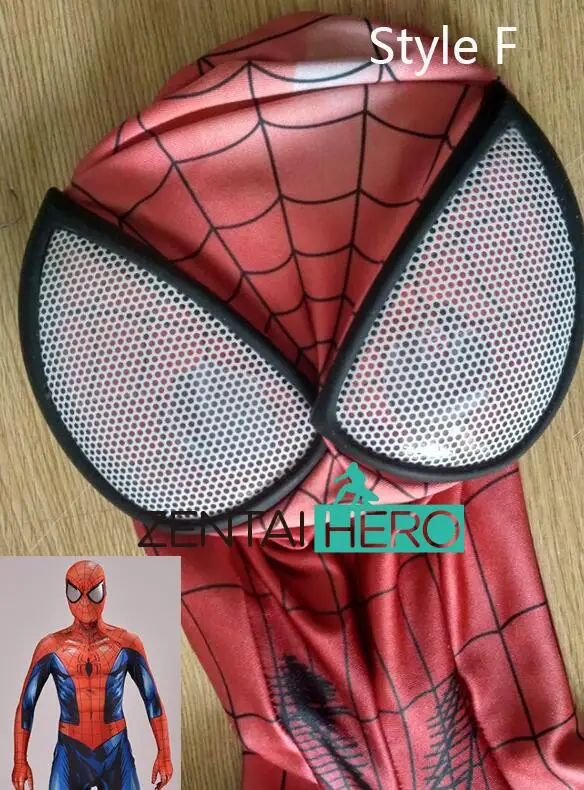 ZentaiHero новая 3D печать Человек-паук Маска Хэллоуин лайкра спандекс супергерой zentai красный человек-паук капюшон с контактные линзы для глаз MK-11 - Цвет: F