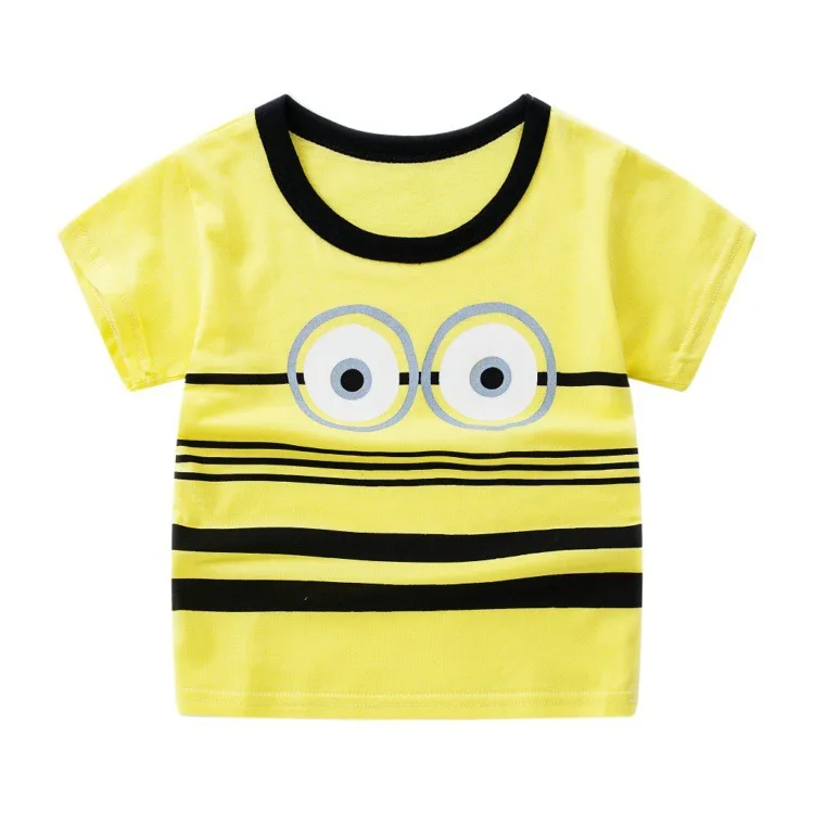 Summer New Unisex kids Short-sleeved Cotton T-shirt Cartoon Boy Shirt Girls Tops Sweater Little Yellow Man Outfits | Мать и ребенок