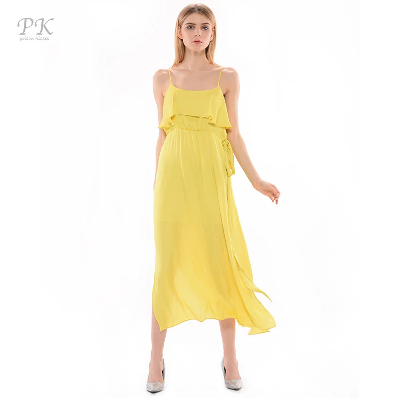 PK 2017 желтое Макси женское платье длинное летнее Бандажное Vestidos Mujer Boho халат Elbise