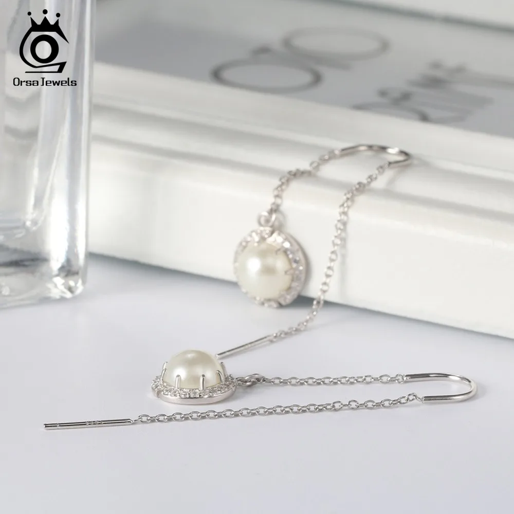 ORSA JEWELS, серебряные серьги из натуральной 925 пробы для женщин, серьги-капли с искусственным жемчугом, модные женские элегантные ювелирные изделия SE74-Z