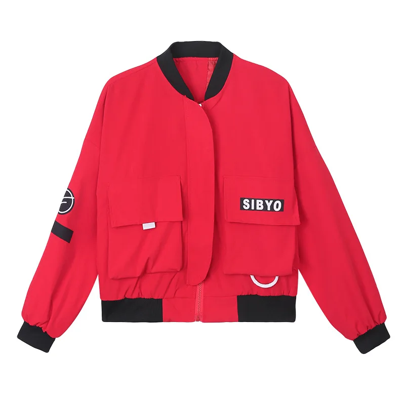 Осенняя короткая куртка бомбер для женщин 2019 черная уличная одежда бейсбольная