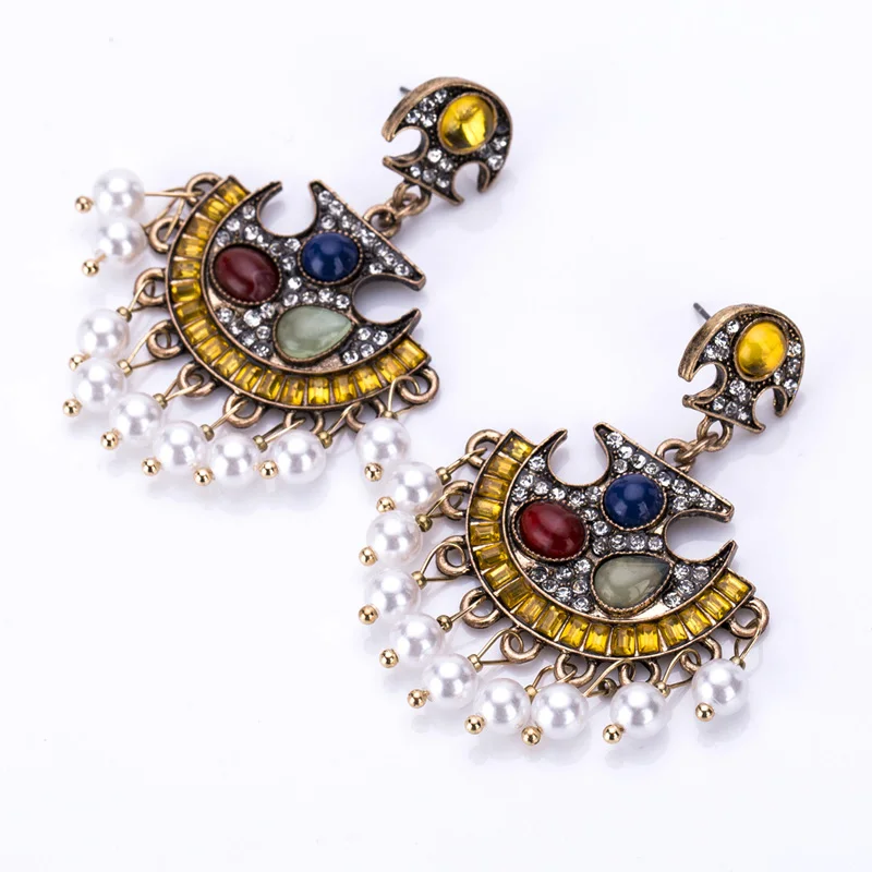 Индийские серьги-подвески Jhumki Jhumka с белым искусственным жемчугом, женские винтажные античные золотые свадебные вечерние ювелирные изделия, Прямая поставка