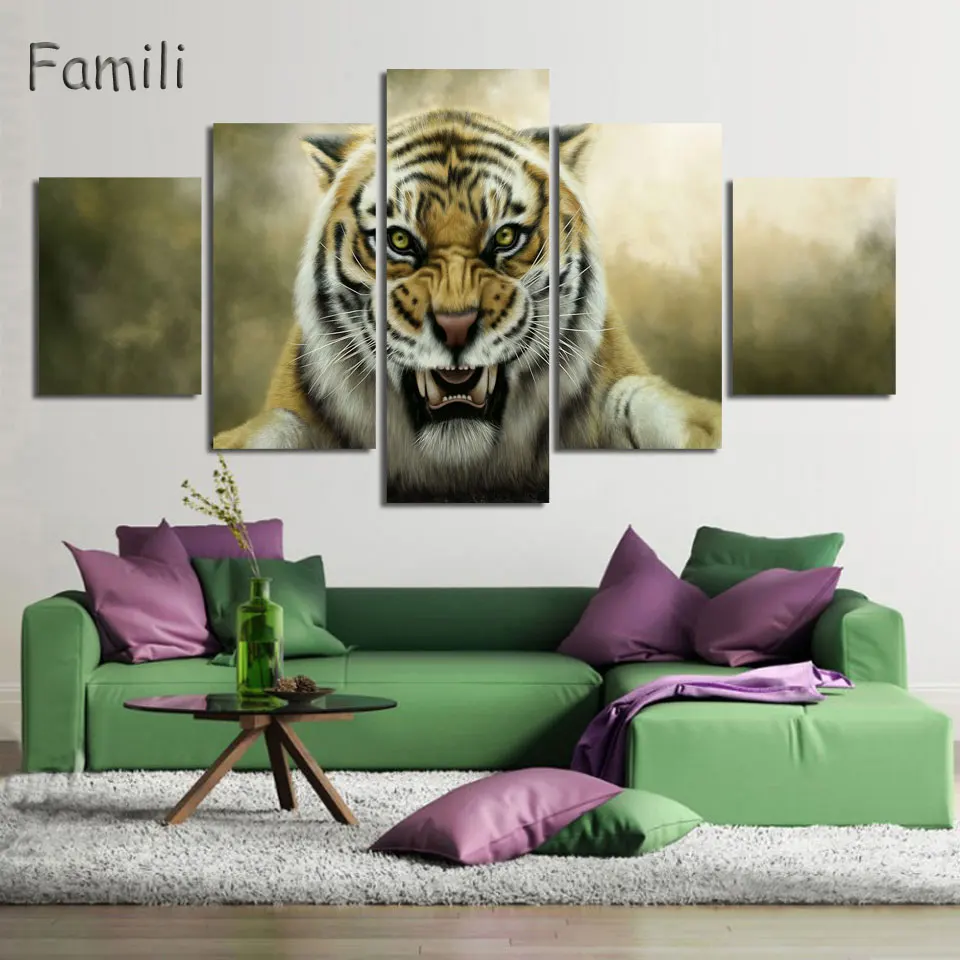 

Modern Tiger Dropship Print Canvas Paintings 5 Panel Home Decor For Living Room Decor Home Decoration Wall Hanging