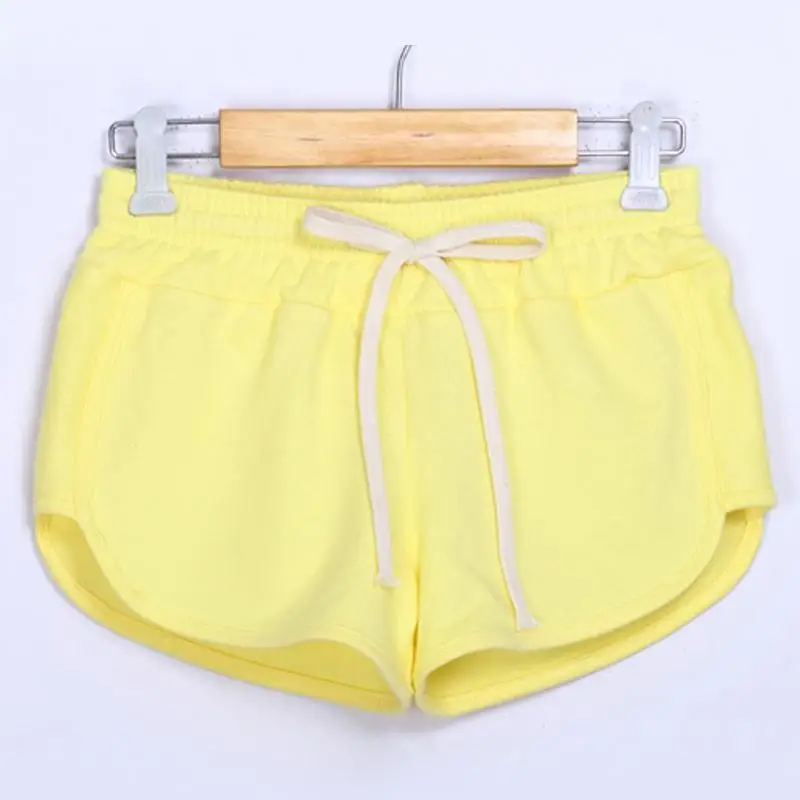 Карамельный цвет повседневные хлопковые короткие шорты с эластичной резинкой на