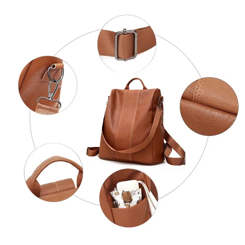 Женский рюкзак с защитой от кражи Классический Одноцветный из искусственной