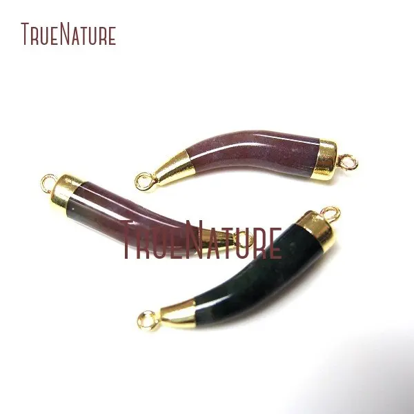 

10Pcs India Agates Double Bail Pendant Pure Gold Color Horn Tusk Double Bail Pendant Clearance 33x7mm PC6
