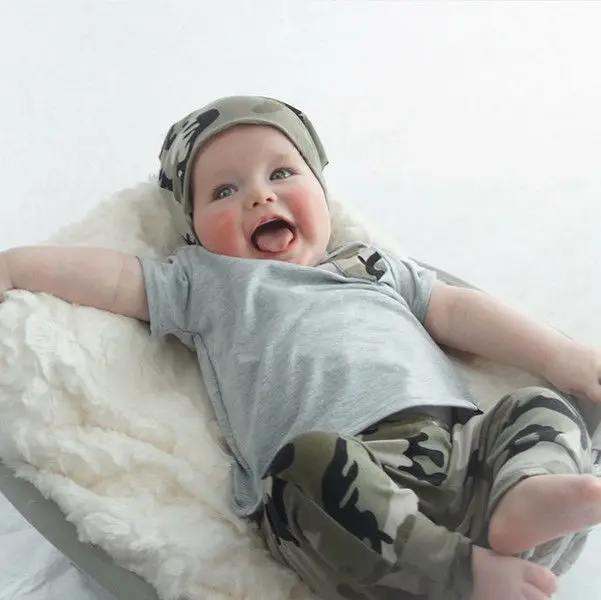 Baby Boys Girls Clothing Sets Toddler Outfits Top Short Sleeve T-shirt Pants Army Green Casual Clothes Newborn 0-3Y | Детская одежда и