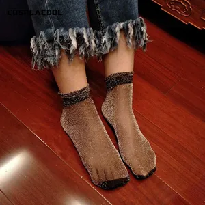 Носки женские ультратонкие прозрачные, 12 цветов, красивые кружевные блестящие эластичные короткие, летние