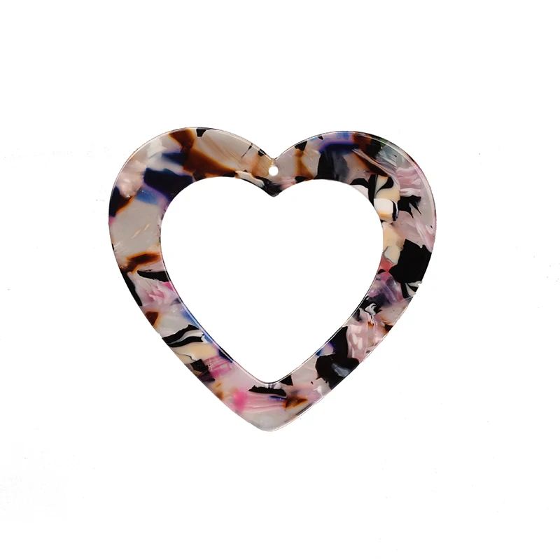 5pcs/lot 46mm Acetic Acid Resin Hollow Flat Smooth Heart Charms Pendants For DIY Earrings Jewelry Making Finding Accessories | Украшения и