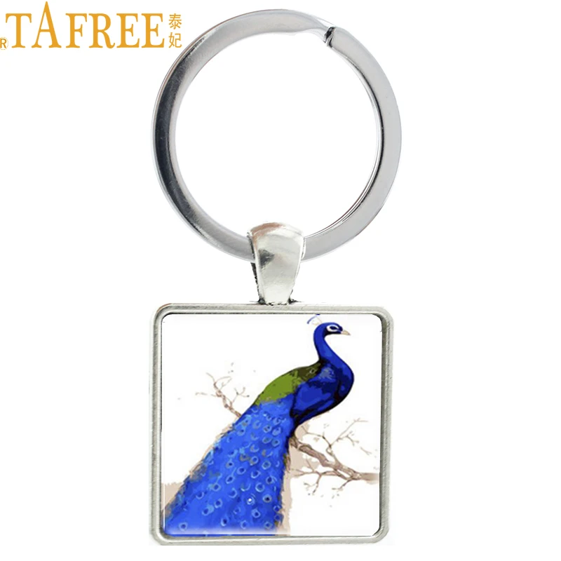 TAFREE Cute Animal keychain Peacock Swan penguin Feather Key chain Chinese style Butterflies love flower women jewelry TB29 | Украшения и