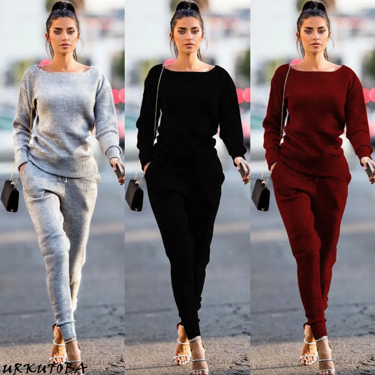 

Женский Повседневный костюм с круглым вырезом, Облегающий комбинезон для вечерние, длинные брюки