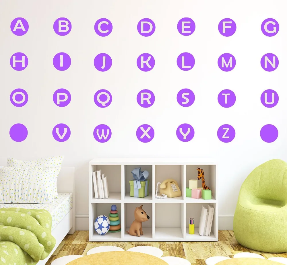 

Removable 26-letter alphabet circular wall stickers nursery kids wall art decals vinyl children's room wall painting F-88