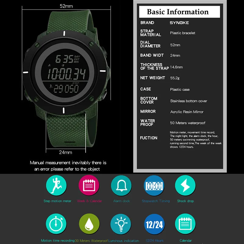 Спортивные часы для мужчин цифровые водонепроницаемые с шагомером роскошные