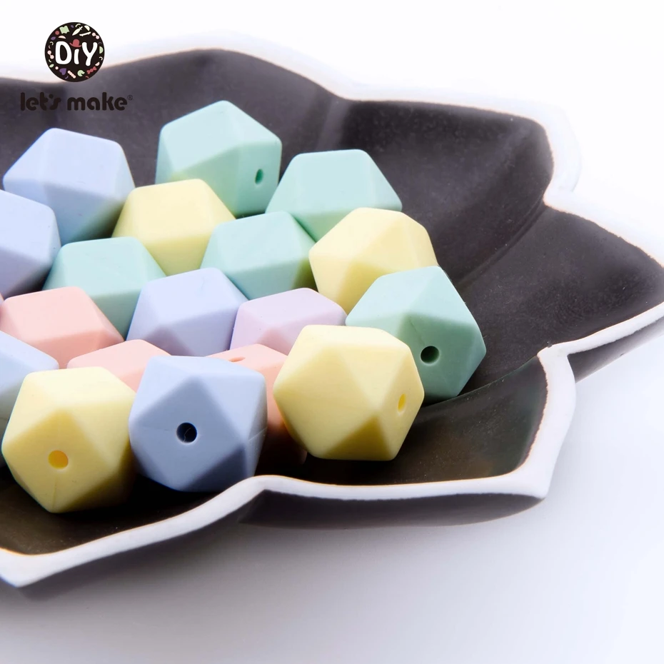 Let'S Make 20Pc 14Mm Hexagon Silicone Teether Beads Baby Tiny Rod Multifaced Baby Teething Toy Beaded Silicon Baby Teether Toy