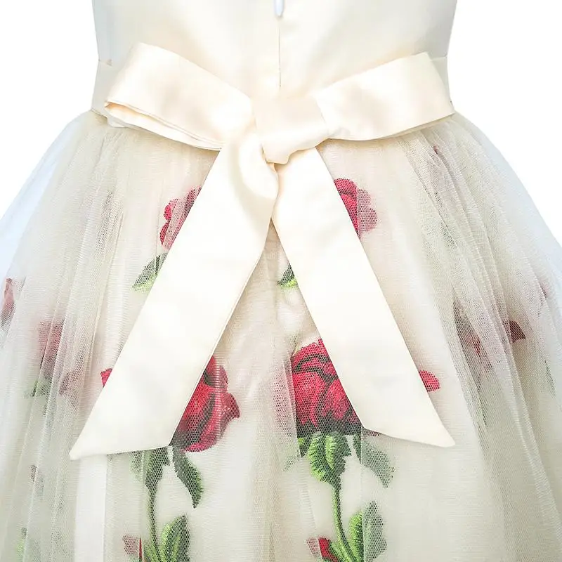 Sunny Fashion платья для девочек платье Дети шампанское Роза Цветок Вышивка Сердце