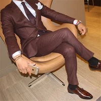 2019 brown mens fashion tailored suits two buttons business mens wedding suits grooming tuxedo dinner party suits 2 pieces set