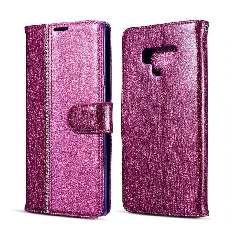 Блестящий кожаный чехол со стразами для Samsung Galaxy s8 S9 Plus Note 9 из искусственной кожи