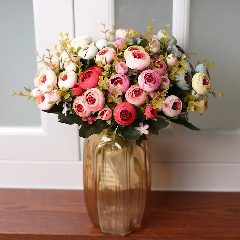 1 букет искусственных цветов шелковые Чайные розы невесты на Рождество свадьбу