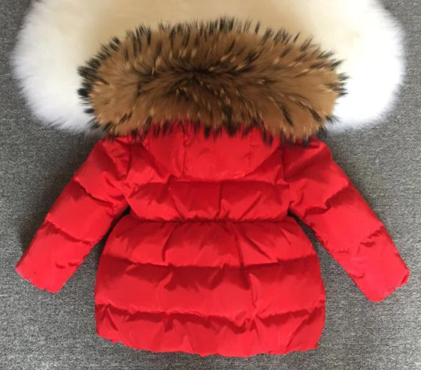 Детская зимняя одежда пальто для девочек пуховик на белом утином пуху съемный